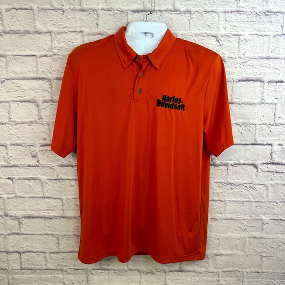 Harley-Davidson Men's Orange Polo Shirt Size Large Pre-Owned - Picture 1 of 9